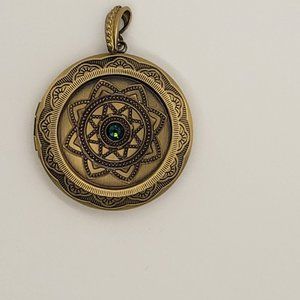 Scarf or Necklace Jewelry, with Green Crystal and Bronze Coloring, Lightweight